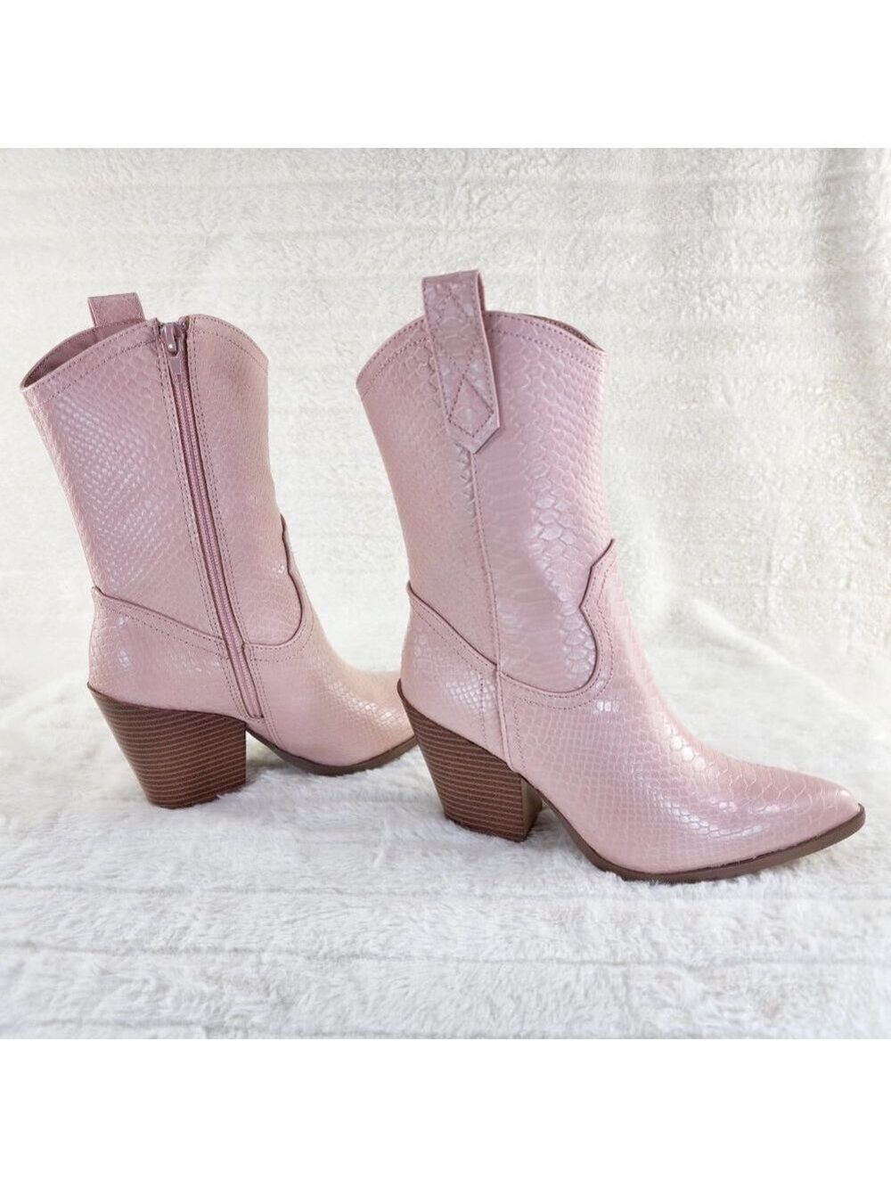 Dusty Pink Western Cowgirl Cow Boy Ankle Boots Slayer - Picture 4 of 10